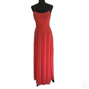 EUC David's Bridal women's hot coral thin strap w/ bra wedding prom maxi dress 6